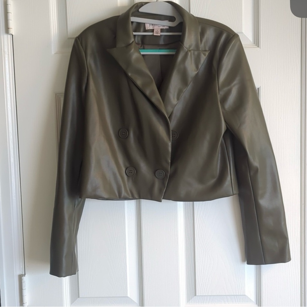 Nordstrom brand Philosophy Faux Leather Jacket Cropped Sage Olive Green